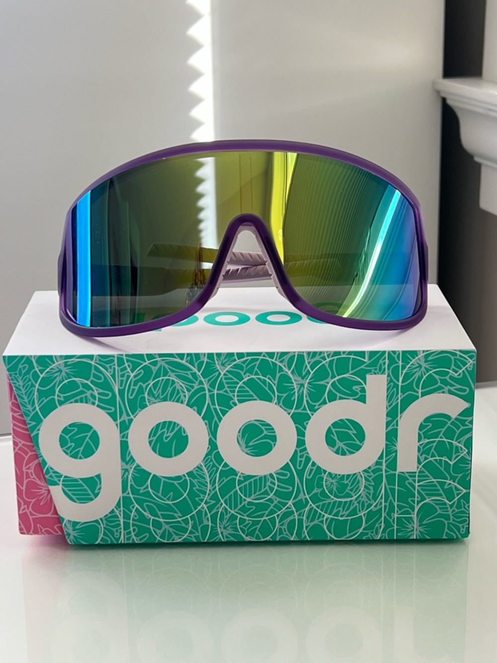goodr Men’s Purple Shield Sunglasses with Mirrored Lenses